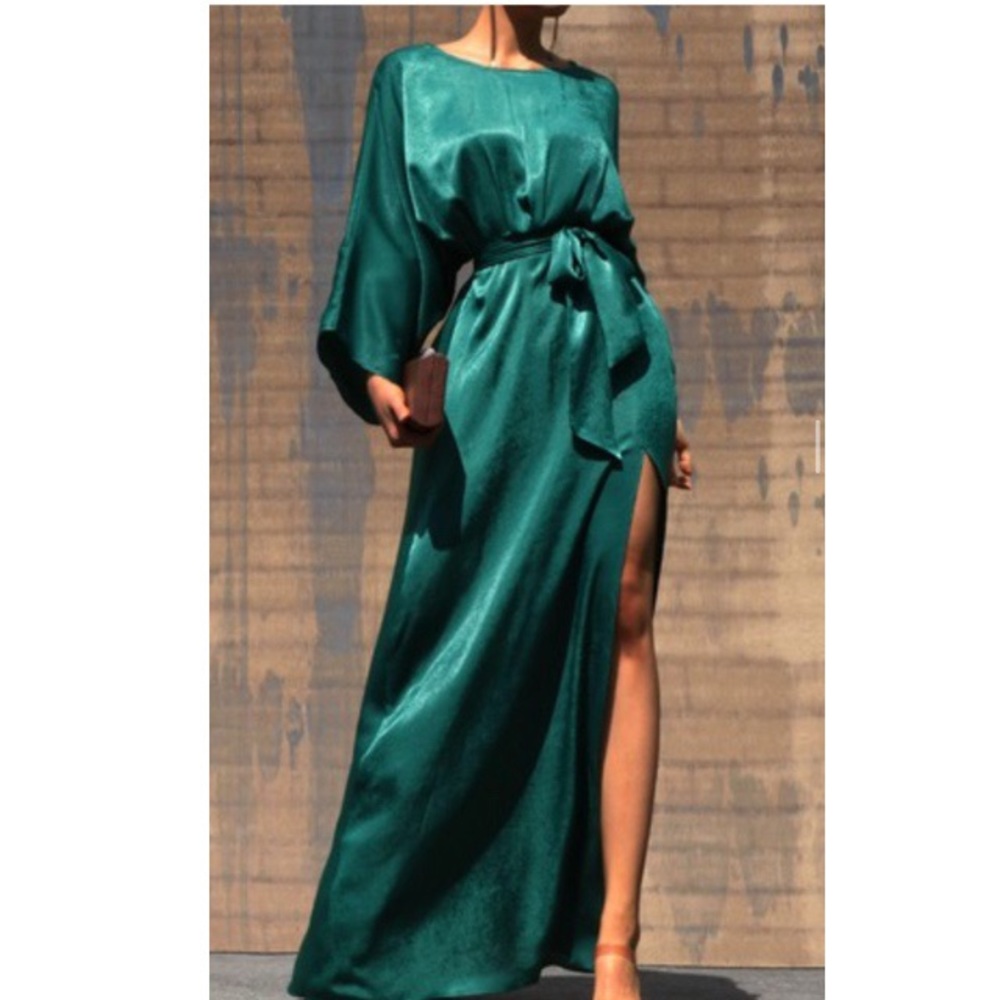 NEW Green satin evening gown
